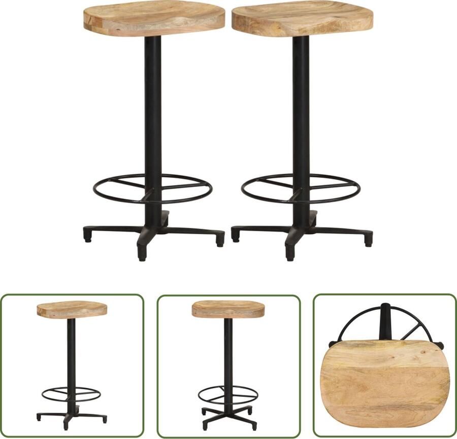 The Living Store Barkruk Massief Mangohout Set van 2 40x40x66 cm Natuurlijke afwerking Barstoel Barkruk Mangohout Bruine Stoel Keukenstoelen