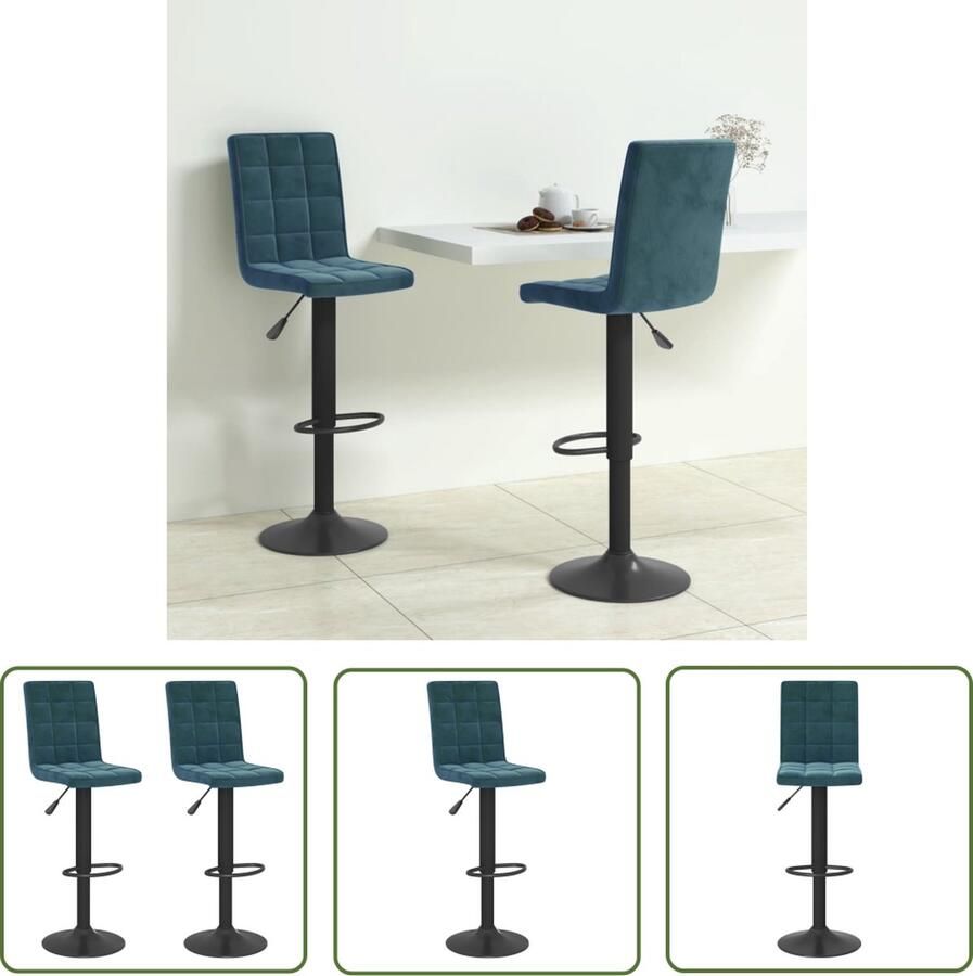 The Living Store Barkrukken Blauw Staal Fluweel 40x52 cm Draaibaar Gasveer 2 stuks Barstoel Barkruk Stoel Lounge Stoel Eetkamerstoel - Foto 2