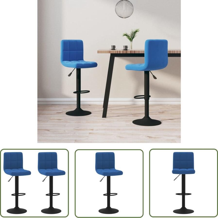 The Living Store Barkruk fluweel blauw 40 x 47 x (90 111) cm 360 draaibaar gasveer voetensteun verstelbaar set van 2 Barstoel Barkruk Stoel Lounge Stoel Fluweel Stoel - Foto 2