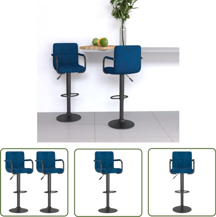 VidaXL Barkruk Barstoel Barkrukken 2 st fluweel blauw Velours Stoel Blauwe Barkruk In Hoogte Verstelbare Barkruk