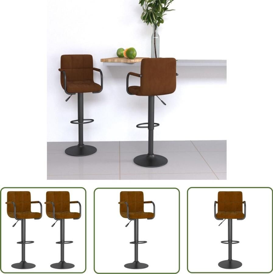 The Living Store Barkrukken 2 st fluweel bruin Barstoel Barkruk Fluweel Stoel Bruine Barkruk Industriële Barkruk