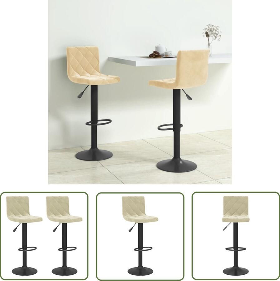 The Living Store Barkrukken fluweel Verchroomd staal 40 x 43 x (90-111) cm Draaibaar Barstoel Barkruk Eetkamerstoel Design Stoel Velvet Fauteuil