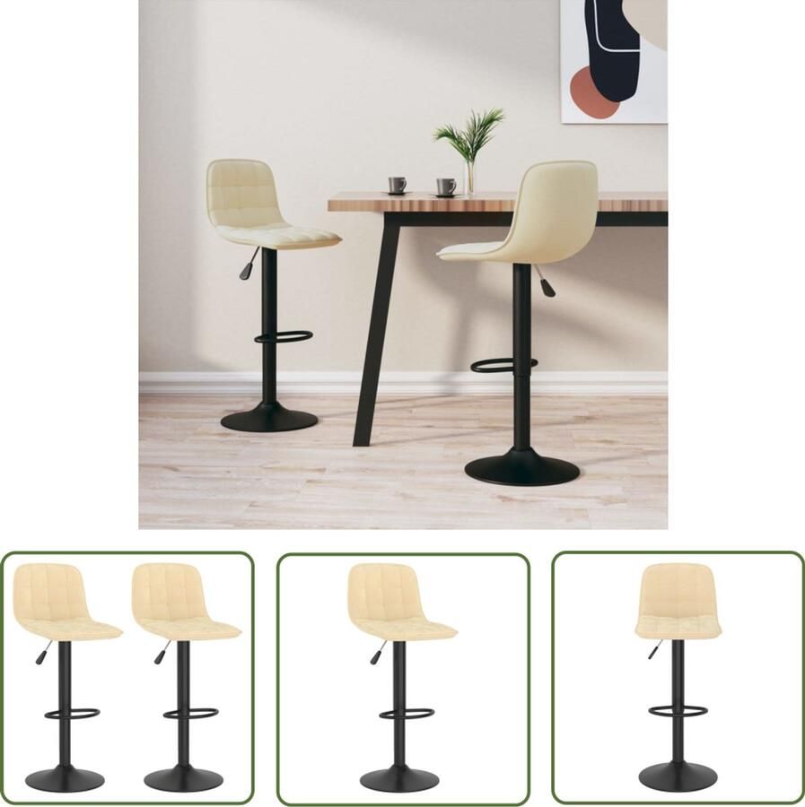 VidaXL Barkruk Barstoel Barkrukken 2 st fluweel crèmekleurig Eetkamerstoel Lounge Stoel Fluweel Stoel