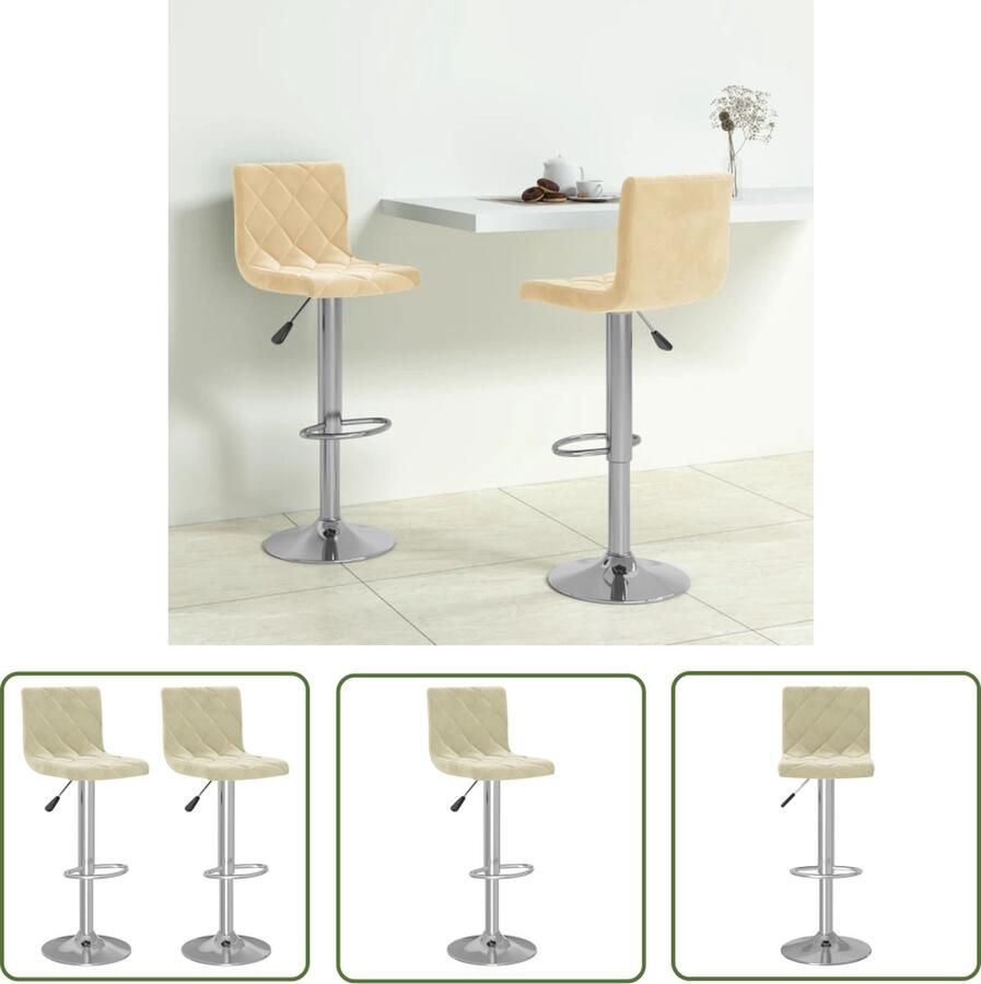 The Living Store Barkruk Barstoelen Afmeting- 40 x 43 x (90 111) cm Kleur- crème Materiaal- verchroomd staal en fluweel Draaibaar Gasveermechanisme Ingebouwde voetensteun Montage vereist 2x barkruk - Foto 2