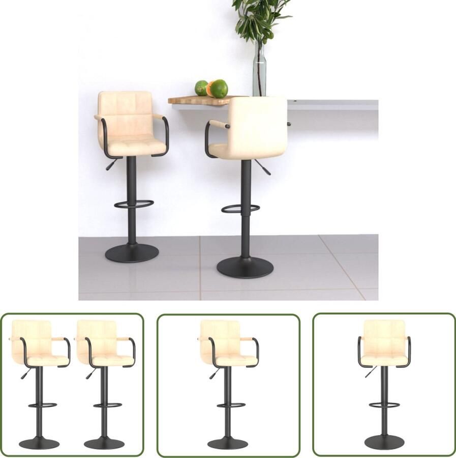 The Living Store Barkrukken 2 st fluweel crèmekleurig Barstoel Barkruk Fluweel Stoel Eetkamerstoel Lounge Stoel