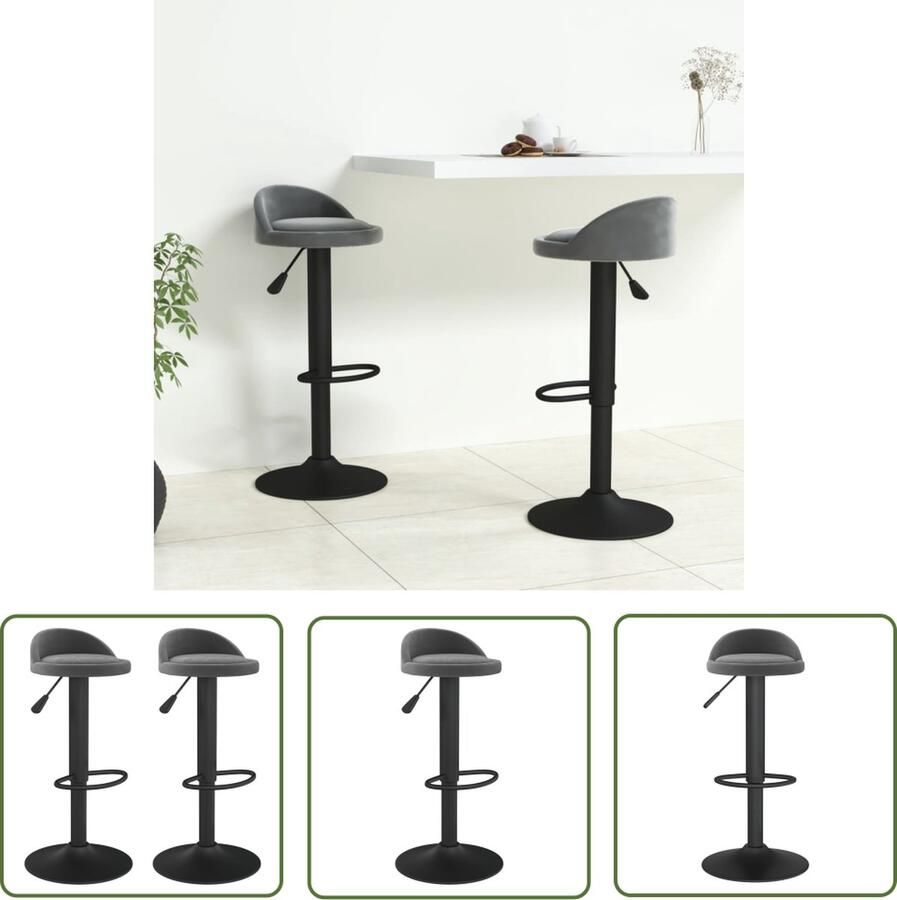 The Living Store Barkrukken Fluweel Donkergrijs 36 x 38 x (72-94) cm Draaibaar Verstelbaar Barstoel Barkruk Eetkamerstoel Stoel Lounge Stoel - Foto 2