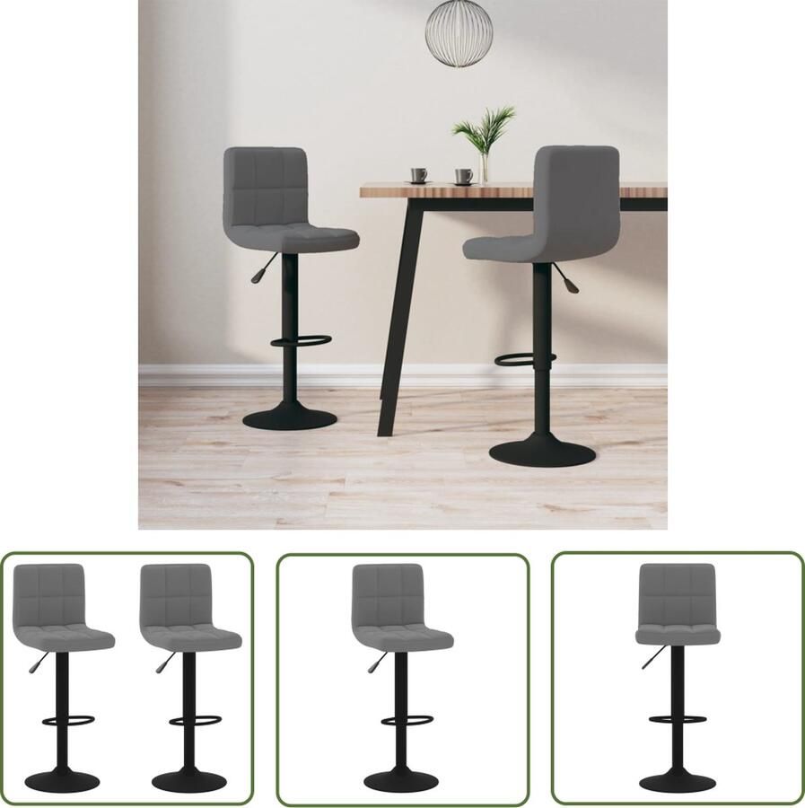 The Living Store Barkrukken Donkergrijs fluweel Verchroomd staal 40 x 43 x (90 111) cm 360 graden draaibaar Gasveermechanisme Inclusief 2 stuks Barstoel Barkruk Stoel Lounge Stoel Eetkamerstoel - Foto 4