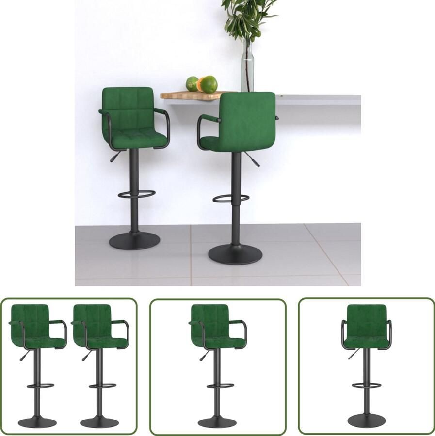 The Living Store Barkrukken 2 st fluweel donkergroen Barstoel Barkruk Donkere Stoel Fluweel Stoel Industriële Stoel