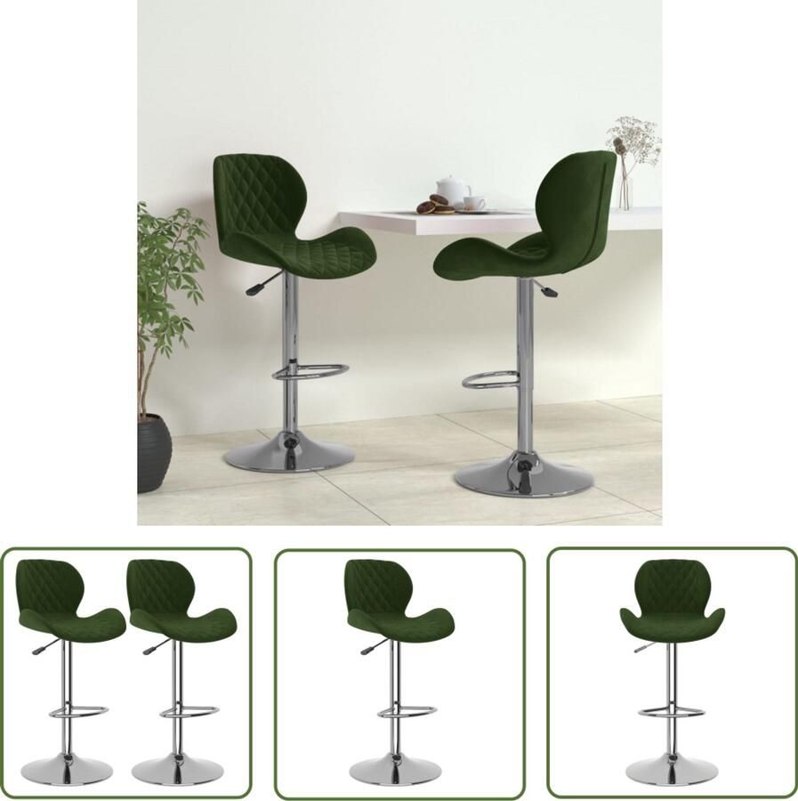 The Living Store Barkrukken 2 st fluweel donkergroen Barstoel Barkruk Donkere Stoel Fluweel Stoel Metalen Barkruk