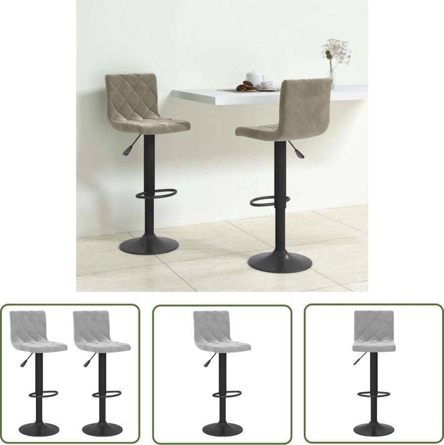 The Living Store Barkrukken Fluweel 40x43x(90-111) cm Lichtgrijs Zwart Staal Barstoel Barkruk Stoel Lounge Stoel Velvet Stoel - Foto 2