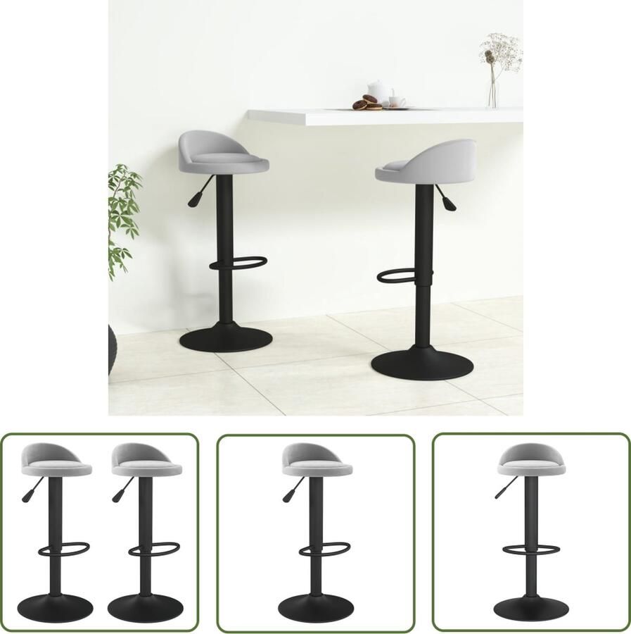 The Living Store Barkrukken Velvet Lichtgrijs 36 x 38 x (72-94) cm Draaibaar Verstelbaar Stalen Basis Barstoel Barkruk Velvet Stoel Fluweel Stoel Grijze Stoel - Foto 2