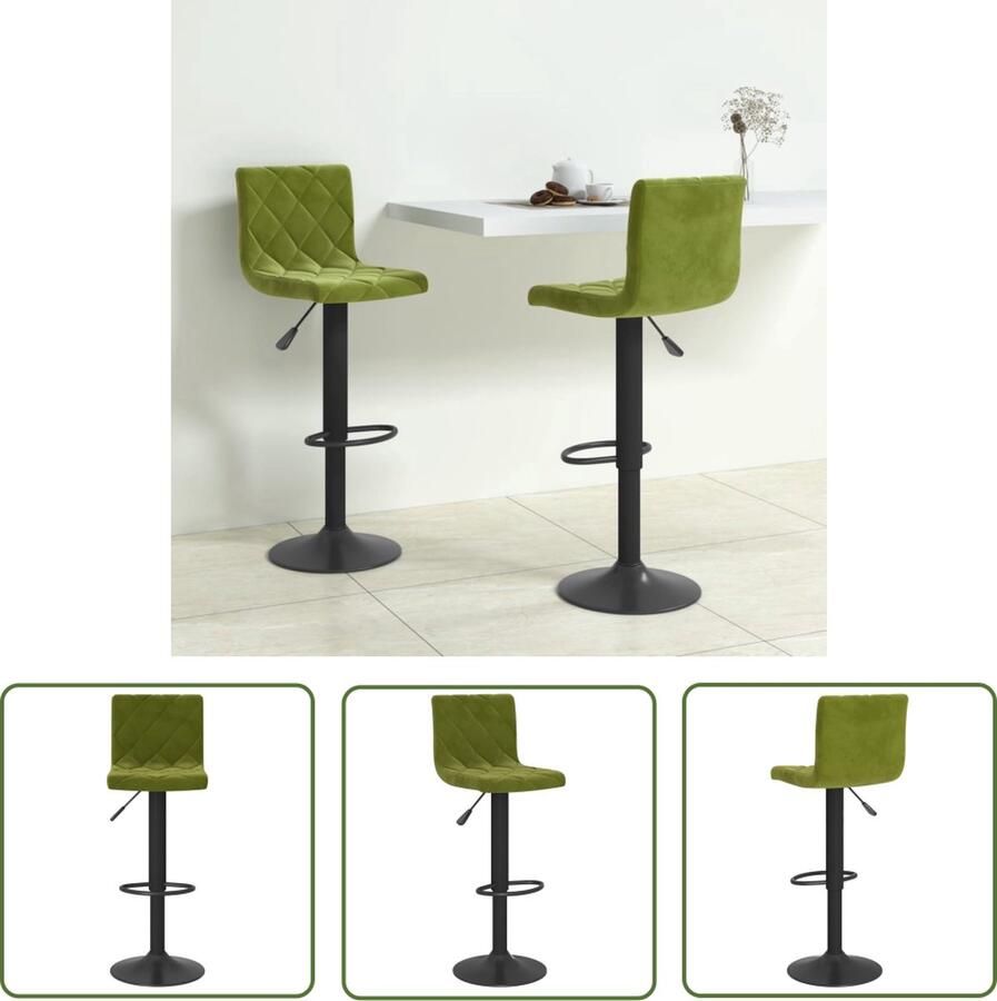 The Living Store Barkruk Fluweel 40 x 43 cm Lichtgroen Zwart Verstelbaar Barstoel Barkruk Lounge Stoel Eetkamerstoel Design Stoel