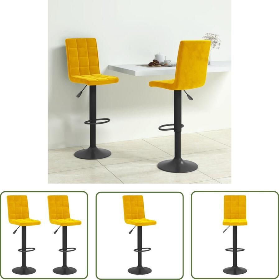 The Living Store Barkrukken Fluweel Mosterdgeel 40x52x(102.5-124.5)cm Staal Barstoel Barkruk Eetkamerstoel Design Stoel Fluweel Stoel - Foto 2