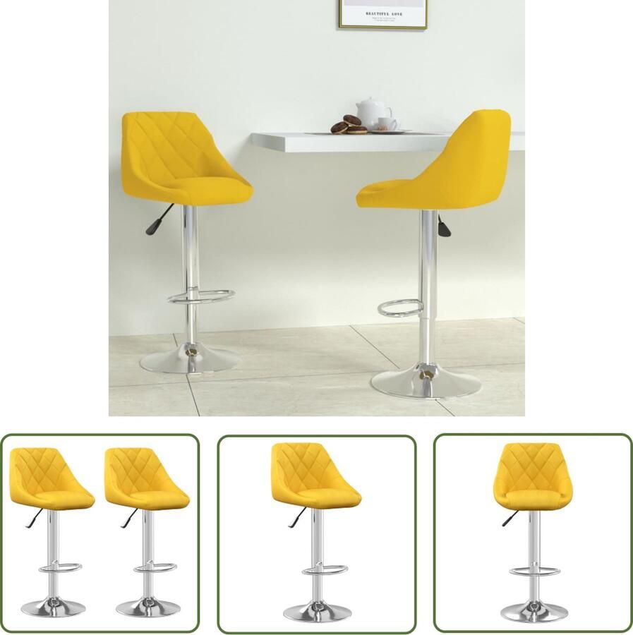 The Living Store Barkrukken Mosterdgeel Fluwelen bekleding Verchroomd stalen frame 46x44x(82-103) cm Gasveermechanisme Inclusief 2x barkruk Barstoel Barkruk Stoel Lounge Stoel Fluweel Stoel - Foto 2