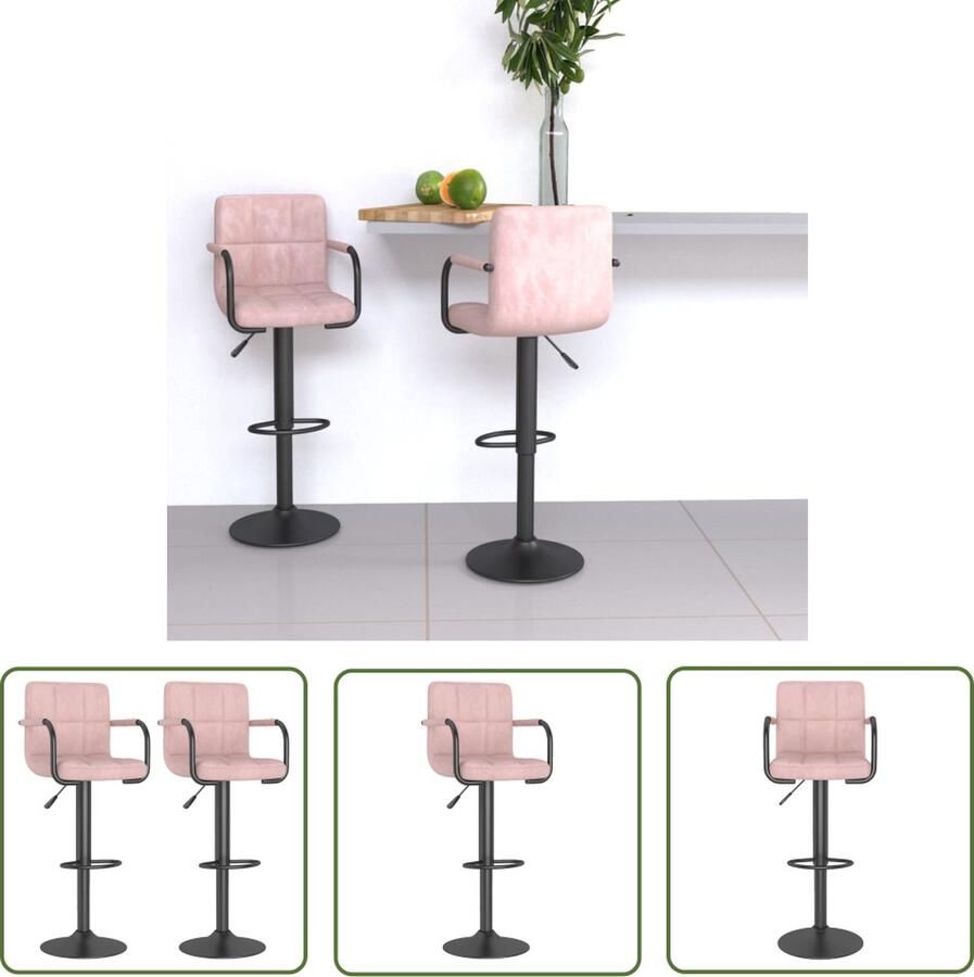 The Living Store Barkrukken fluweel bekleding verstelbaar en draaibaar roze 48 x 47 x (90 111) cm gepoedercoat staal - Foto 2