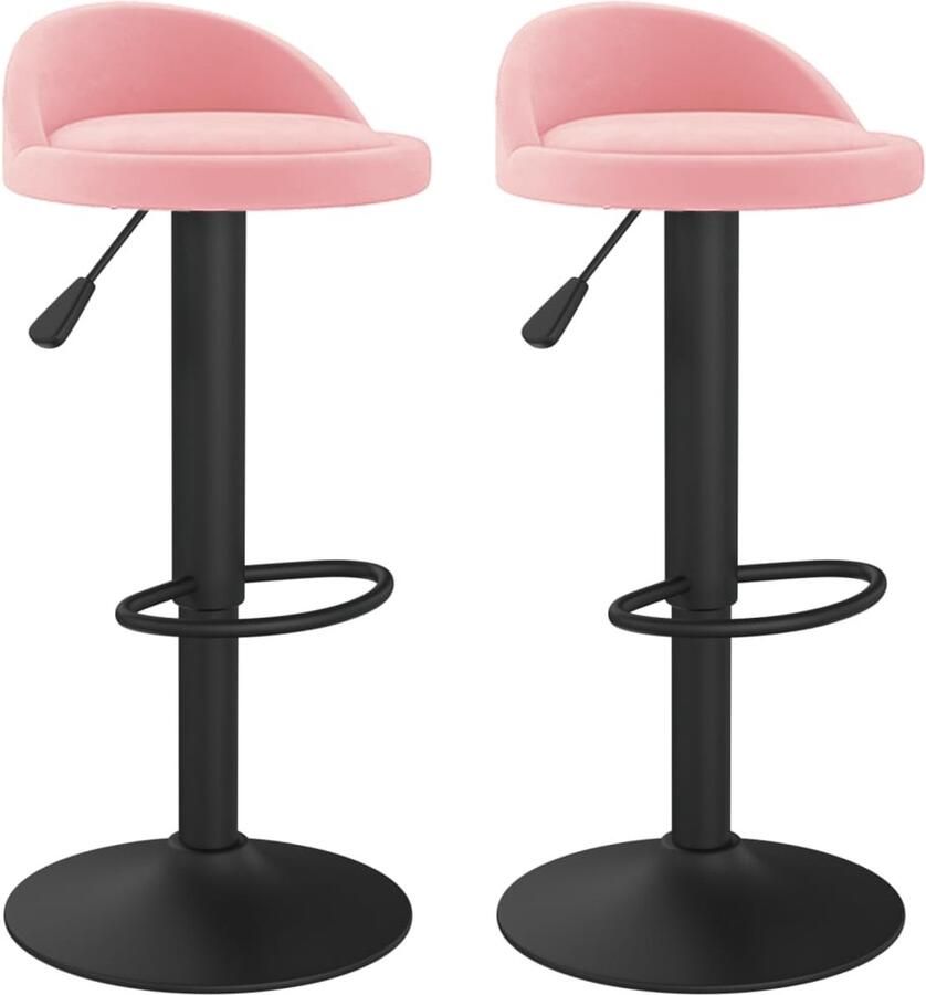 VidaXL Barkrukken 2 stuks Fluweel Roze Barstoel Barkruk Eetkamerstoel Fluweel Stoel Roze Meubilair Roestvrijstalen Kruk Draaibare Stoel Gasveren Stoel Adjustable Height Chair Lounge Stoel