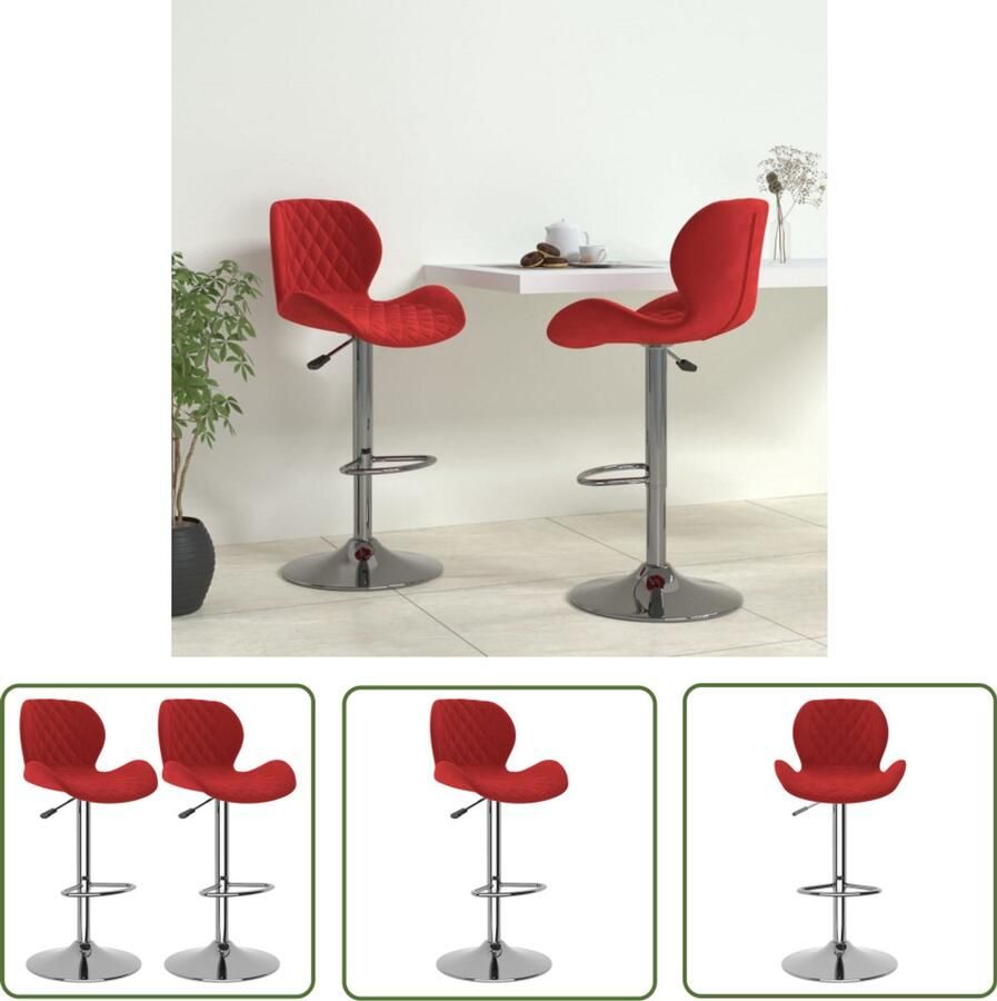 The Living Store Barkrukken 2 st fluweel wijnrood Barstoel Barkruk Lounge Stoel Fluweel Stoel Rode Stoel