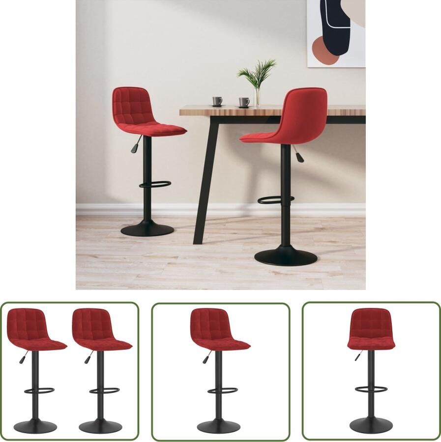 VidaXL Barkruk Barstoel Barkrukken 2 st fluweel wijnrood Stoel Lounge Stoel Velvet Stoel