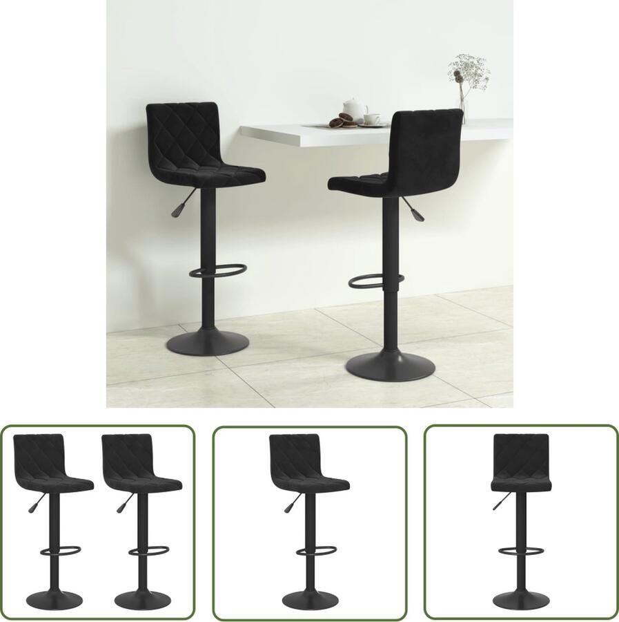 The Living Store Barkrukken Fluweel Verchroomd Staal 40x43x(90-111) cm Zwart Barstoel Barkruk Eetkamerstoel Design Stoel Velvet Stoel - Foto 2