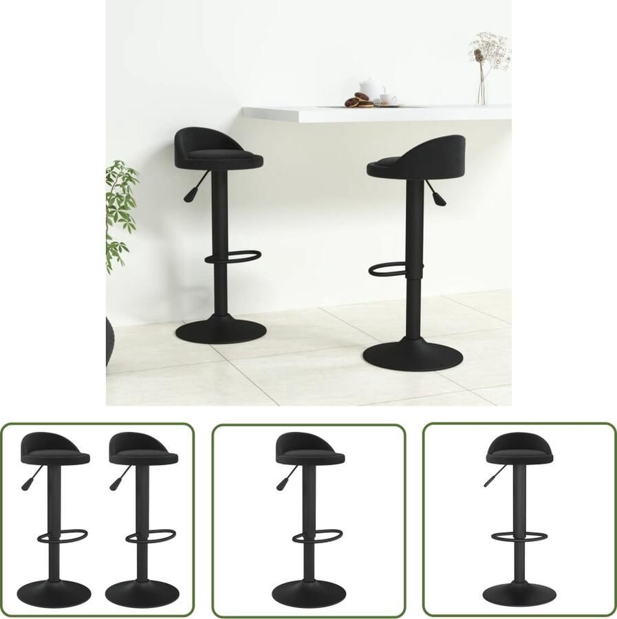 The Living Store Barkrukken 2 st fluweel zwart Barstoel Barkruk Eetkamerstoel Stoel Zwarte Stoel - Foto 2