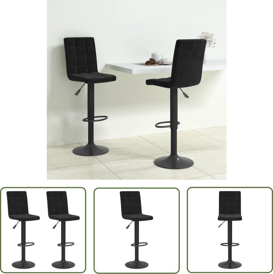 The Living Store Barkrukken Fluweel Verstelbaar Zwart Staal 40x52x(102.5-124.5)cm Barstoel Barkruk Fluweel Stoel Zwarte Stoel Adjustable Barstool - Foto 2