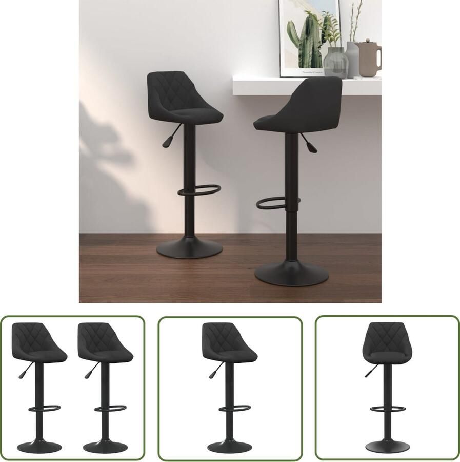 The Living Store Barkruk Set Fluweel Zwart 46x44x(82-103) cm Draaibaar Gasveer Barstoel Barkruk Stoel Lounge Stoel Design Stoel - Foto 2