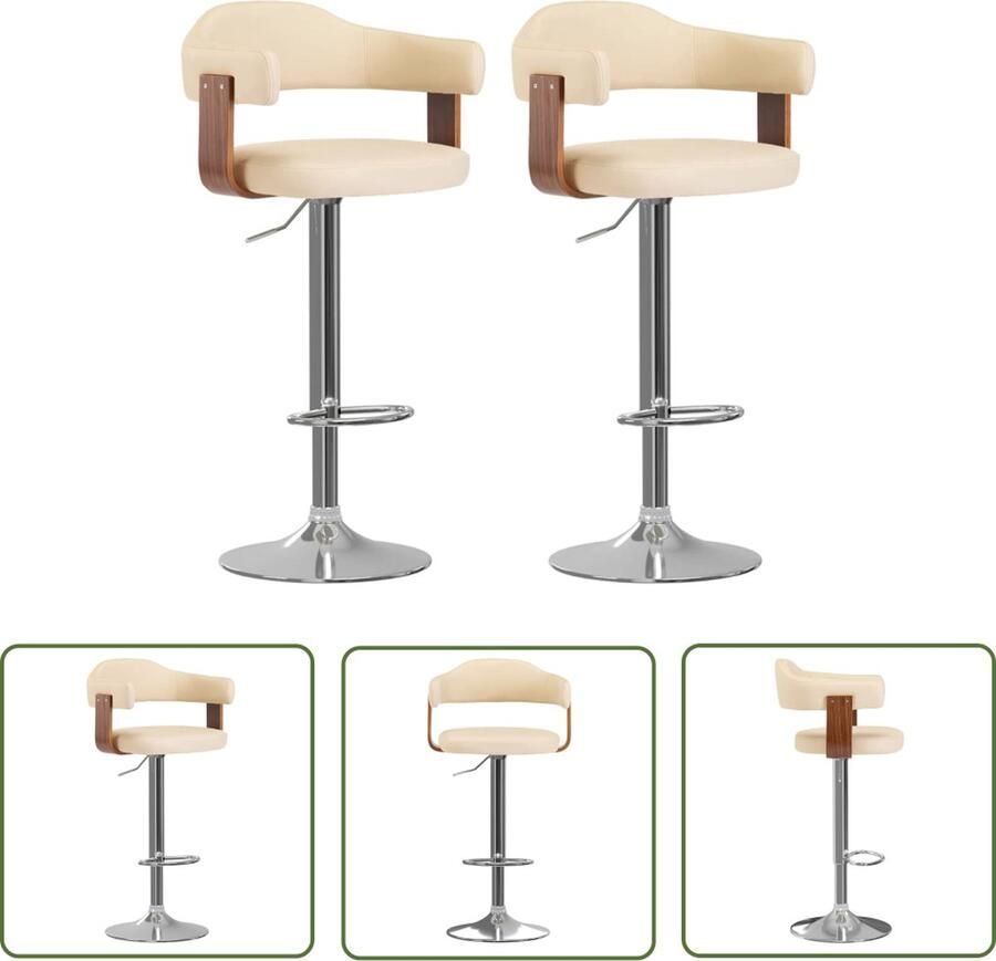 The Living Store Barkrukken Tijdloos comfort Set van 2 Crème bruin 56.5x57.5x(89-111)cm Barstoel Barkruk Keukenstoel Eetkamerstoel Krukken - Foto 2