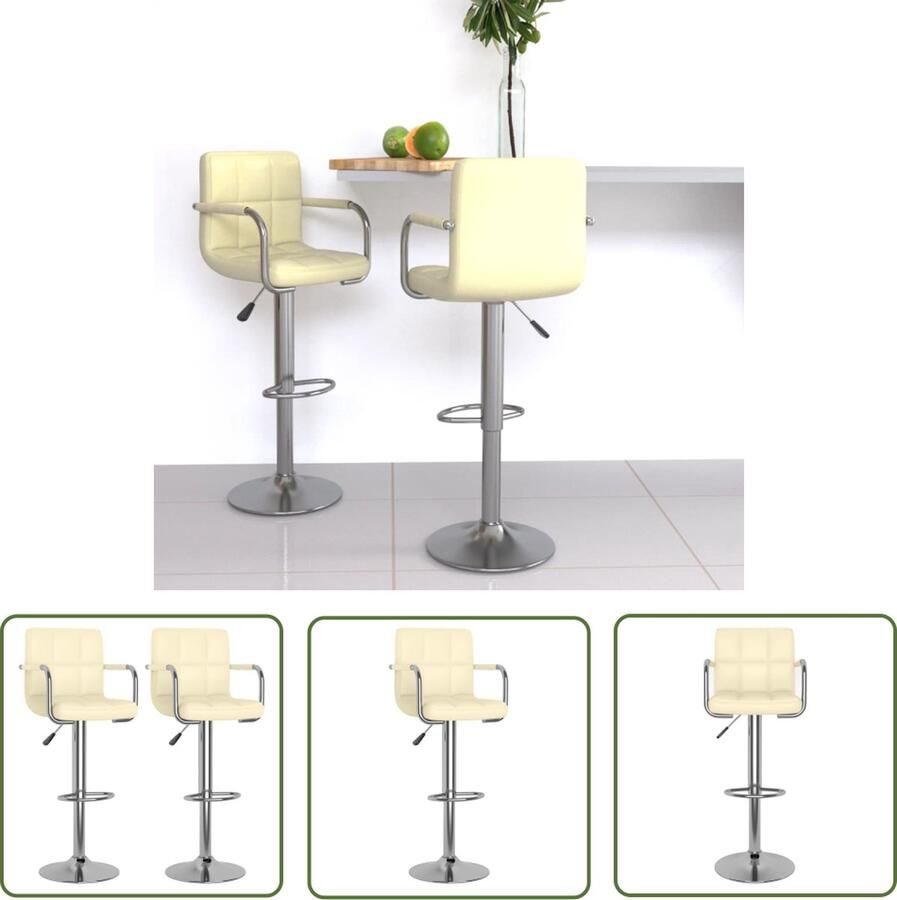 The Living Store Barkrukken crème kunstleer verchroomd staal 48x47x(90-111)cm gasveermechanisme Barstoel Barkruk Stoel Lounge Stoel Eetkamerstoel - Foto 2
