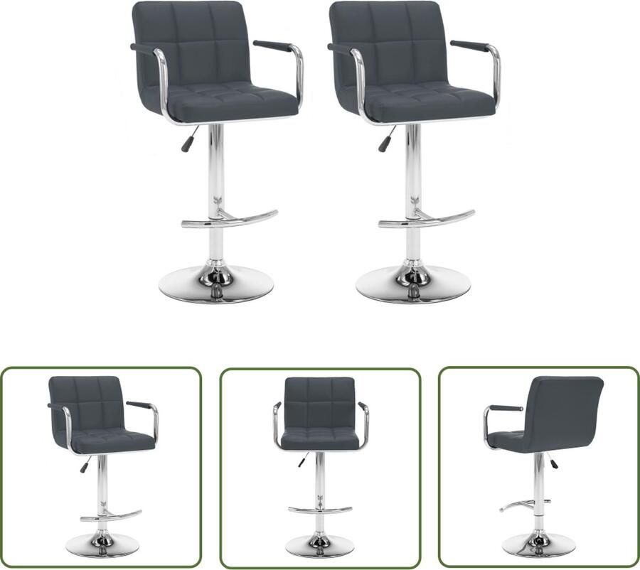 The Living Store Barkruk Grijs Kunstleer 46 x 49 x (93 113) cm Gasveermechanisme Barstoel Barkruk Eetkamerstoelen Keukenstoelen Design Stoel - Foto 2