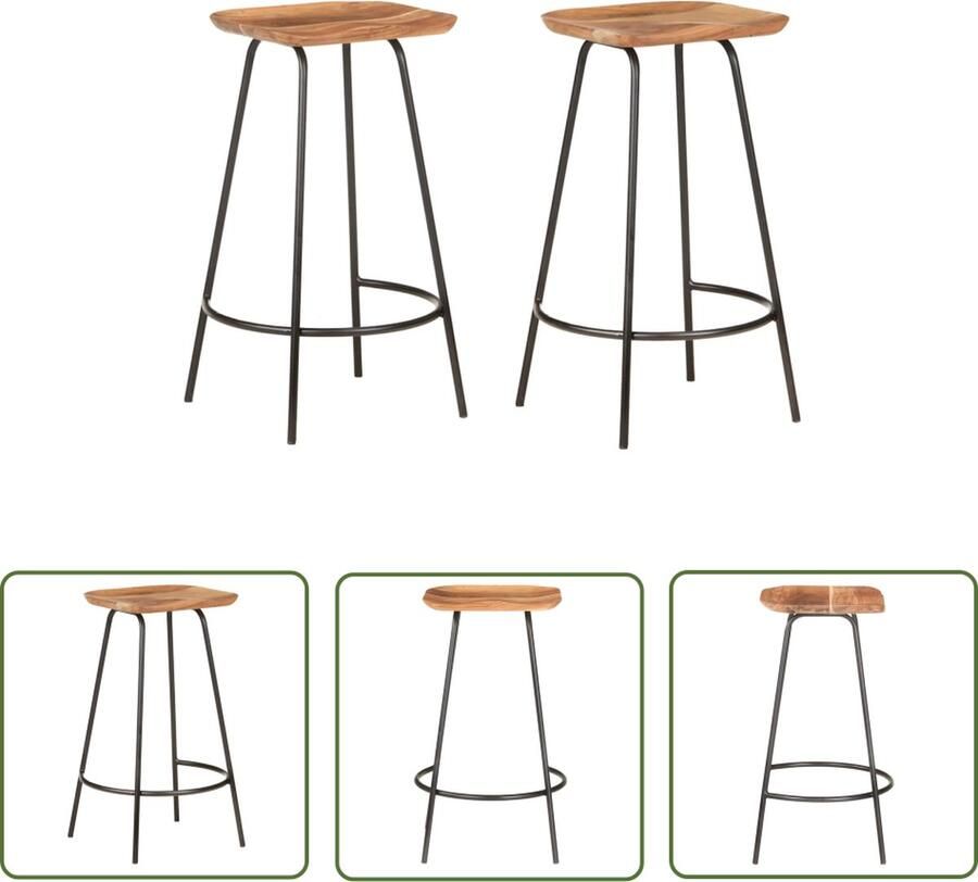 The Living Store Barkrukken Acaciahout 38 x 36 x 74 cm Voetensteun Set van 2 Barstoel Barkruk Acacia Hout Bruine Stoel Design Stoel