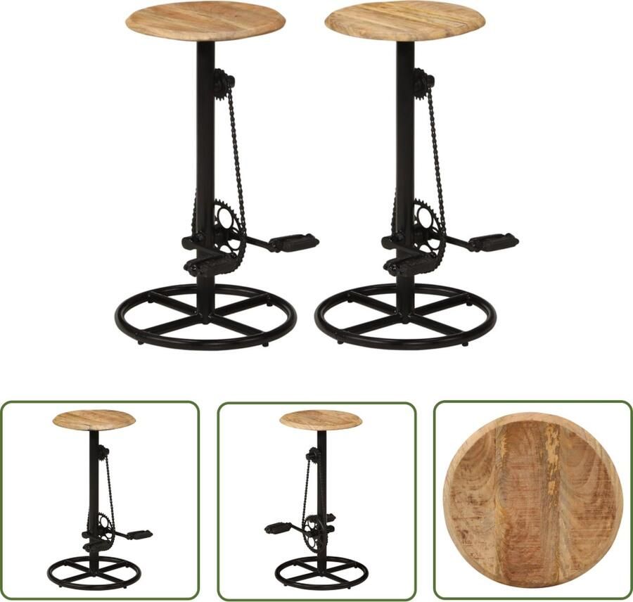 The Living Store Barstoelen set van 2 Massief mangohout IndustriÃle stijl 38 x 76 cm Stalen frame Barstoel Barkruk Mangohout Industrieel Design Vintage Stoel - Foto 2