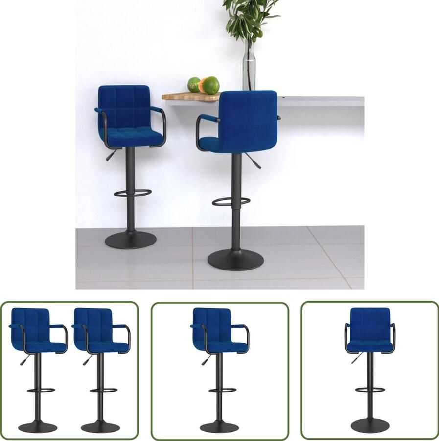 The Living Store Barkrukken 2 st stof blauw Barstoel Barkruk Eetkamerstoel Lounge Stoel Moderne Stoel