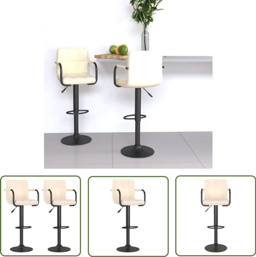 The Living Store Barkrukken 2 st stof crèmekleurig Barstoel Barkruk Eetkamerstoel Creme Kleur Metalen Frame