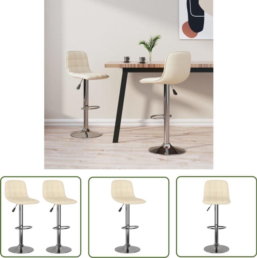 The Living Store Barkrukken 2 st stof crèmekleurig Barstoel Barkruk Stoel Creme Kleur Verstelbare Hoogte