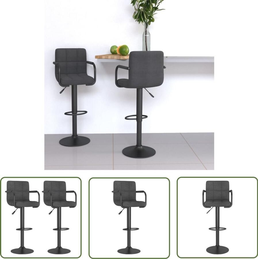 The Living Store Barkrukken 2 st stof donkergrijs Barstoel Barkruk Stoffen Barkruk Donkere Barkruk Industriële Barkruk