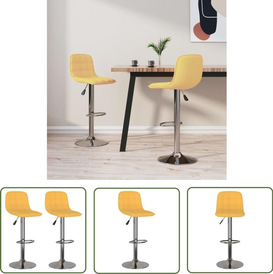 The Living Store Barkrukken 2 st stof geel Barstoel Barkruk Eetkamerstoel Stoffen Barkruk Gele Barkruk