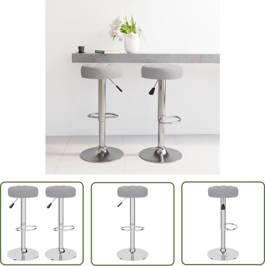 The Living Store Barkrukken Geniet Meubelen Afmeting- 38.5 x 38.5 x (63 83) cm Ken- 360 graden draaibaar Kleur- grijs Materiaal- stof multiplex en verchroomd staal Barstoel Barkruk Stoel Lounge Stoel Eetkamerstoel - Foto 2