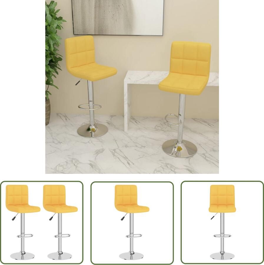 The Living Store Barkrukken Mosterdgeel Stof Verchroomd staal 40x47x(90-111) cm Draaibaar Verstelbaar Set van 2 Barstoel Barkruk Eetkamerstoel Stoel Lounge Stoel - Foto 2