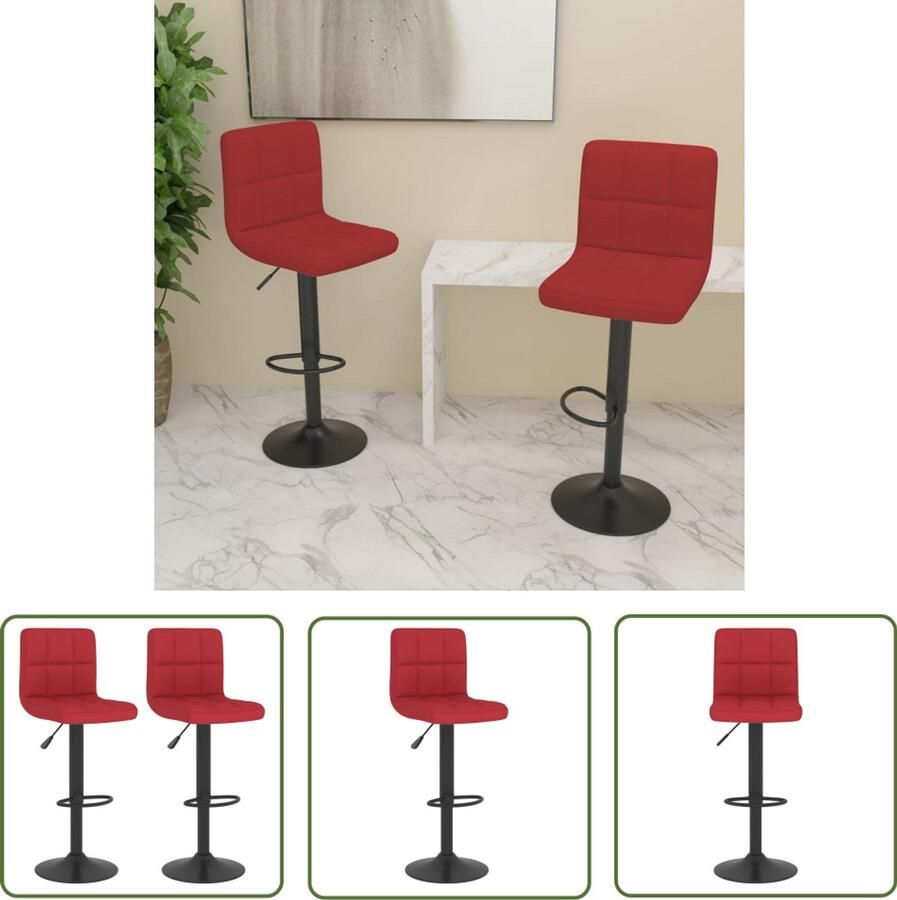 VidaXL Barkrukken 2 st stof wijnrood Barstoel Barkruk Stoffen Barkruk Rode Barkruk Draaibare Barkruk