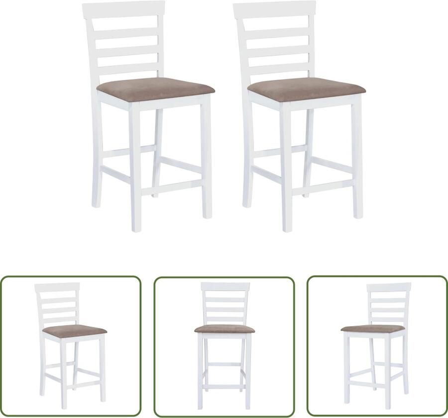 The Living Store Barkrukken Rustieke Charme Keuken- en Eetkamermeubels 41 x 49 x 96 cm Wit Frame Beige Zitting Rubberwood Frame 2 Stuks Barstoel Barkruk Keukenkamer Eetkamer Landelijke Stijl - Foto 2