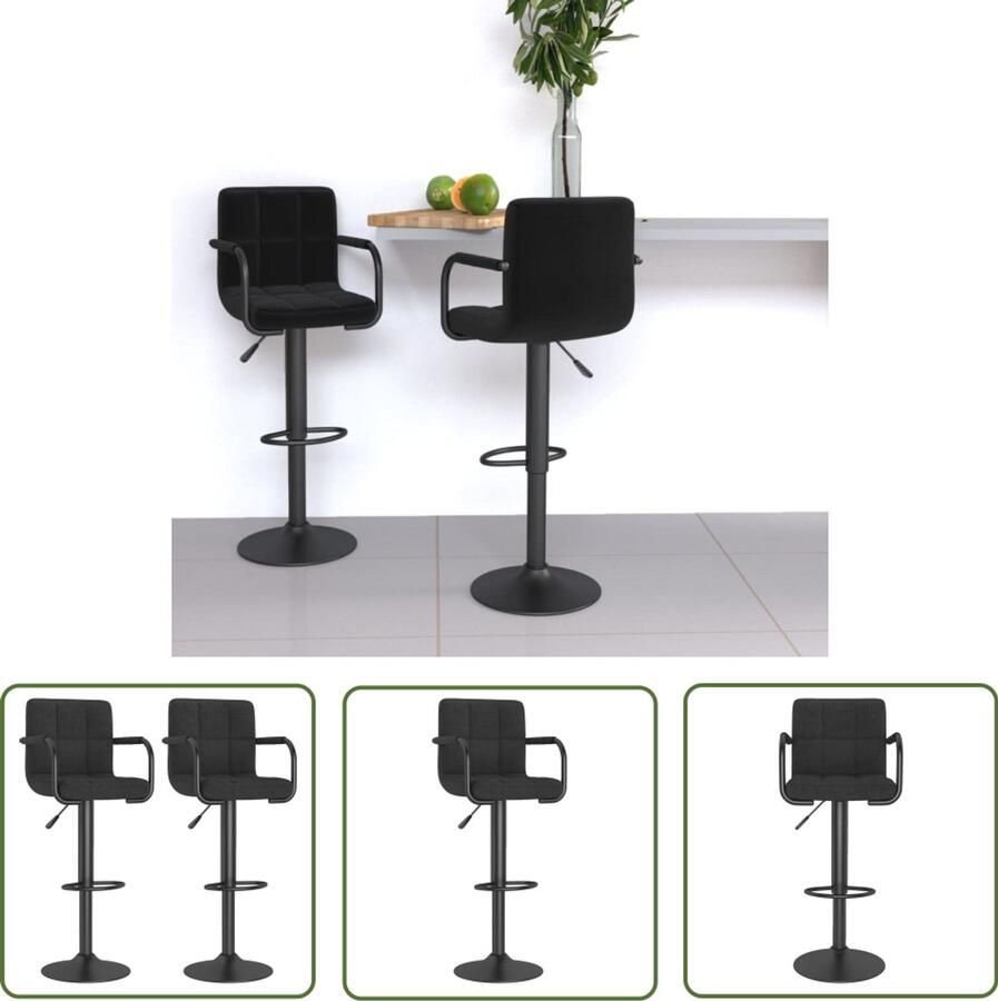 The Living Store Barkrukken 2 st stof zwart Barstoel Barkruk Eetkamerstoel Stoffen Barkruk Industriële Barkruk