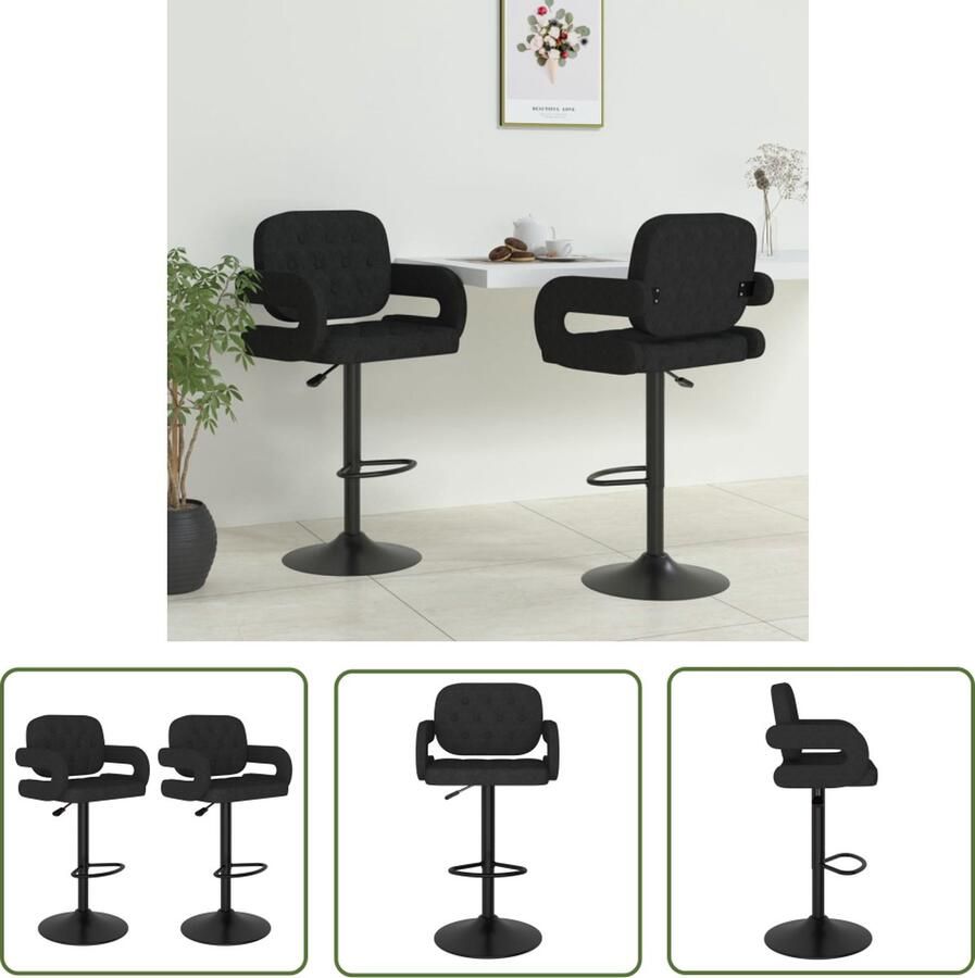 The Living Store Barkrukken Zwart 58 x 50 x (93-115) cm Stof Poedercoat Staal Barstoel Barkruk Stoel Zitzak Lounge - Foto 2