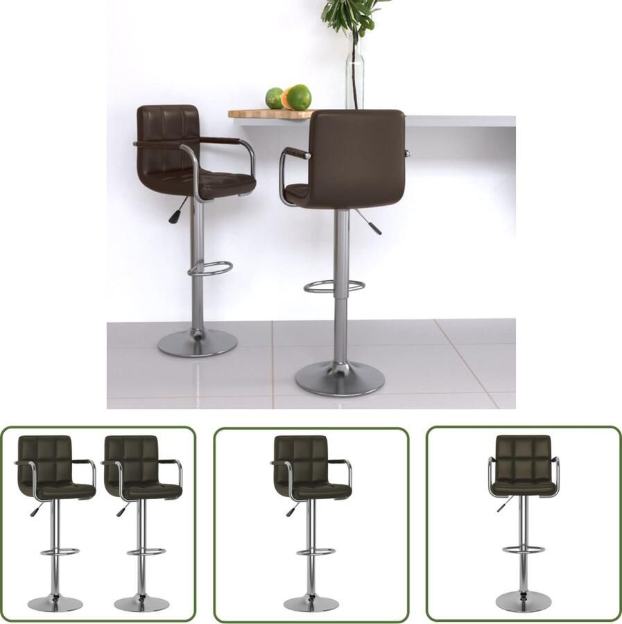 The Living Store Barkruk Bruin Kunstleer Verchroomd staal 48 x 47 x (90 111) cm 360 graden draaibaar - Foto 2