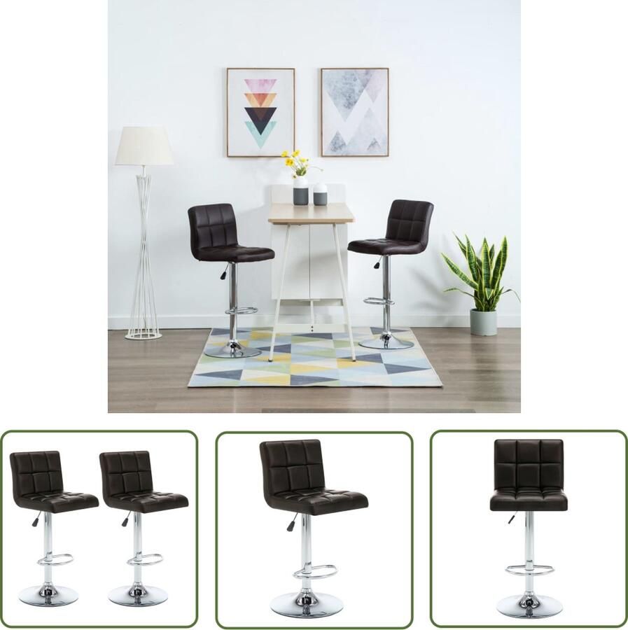 The Living Store Barkrukken Bruin Kunstleer Staal 40x47x(90-111)cm Gasveermechanisme Draagvermogen 110kg Barstoel Barkruk Bruin Meubilair Design Stoel Hoge Stoel - Foto 2