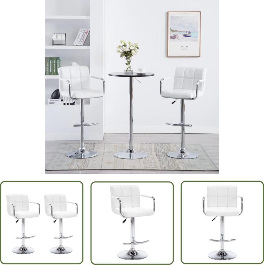 The Living Store Barkruk Elegante en moderne barkrukkenset Kunstleer 46 x 49 cm Wit Barstoel Barkruk Kunstleder Bank Design Meubels Witte Meubels - Foto 2