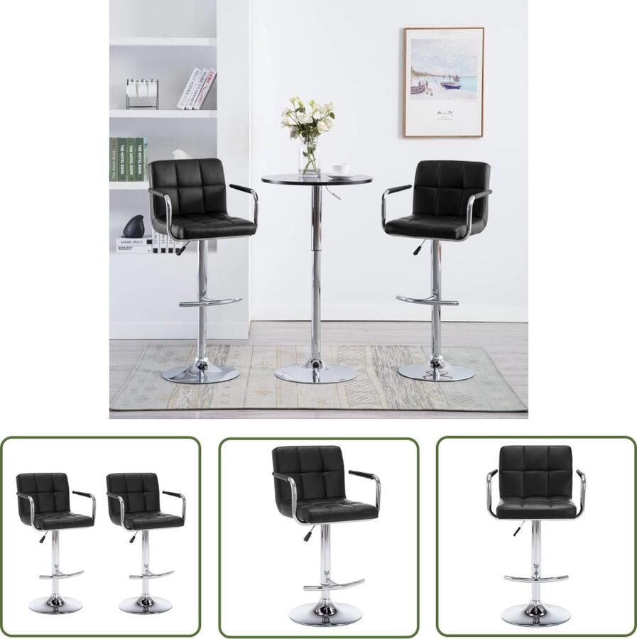 The Living Store Barkrukkenset Elegante en moderne design Kunstleer en staal Hoogte verstelbaar Zwart 46 x 49 x (93 113) cm Max 110 kg Barstoel Barkruk Hoge Stoel Zwarte Stoel Kunstleder Stoel - Foto 2