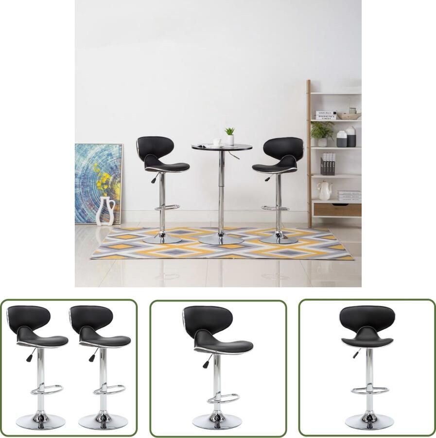 The Living Store Barkrukken 50x46x(87-108) cm Zwart Kunstleer en Verchroomd Staal 360 Graden Draaibaar Barstoel Barkruk Keukenstoel Ontbijtsteen Dining Chair - Foto 2