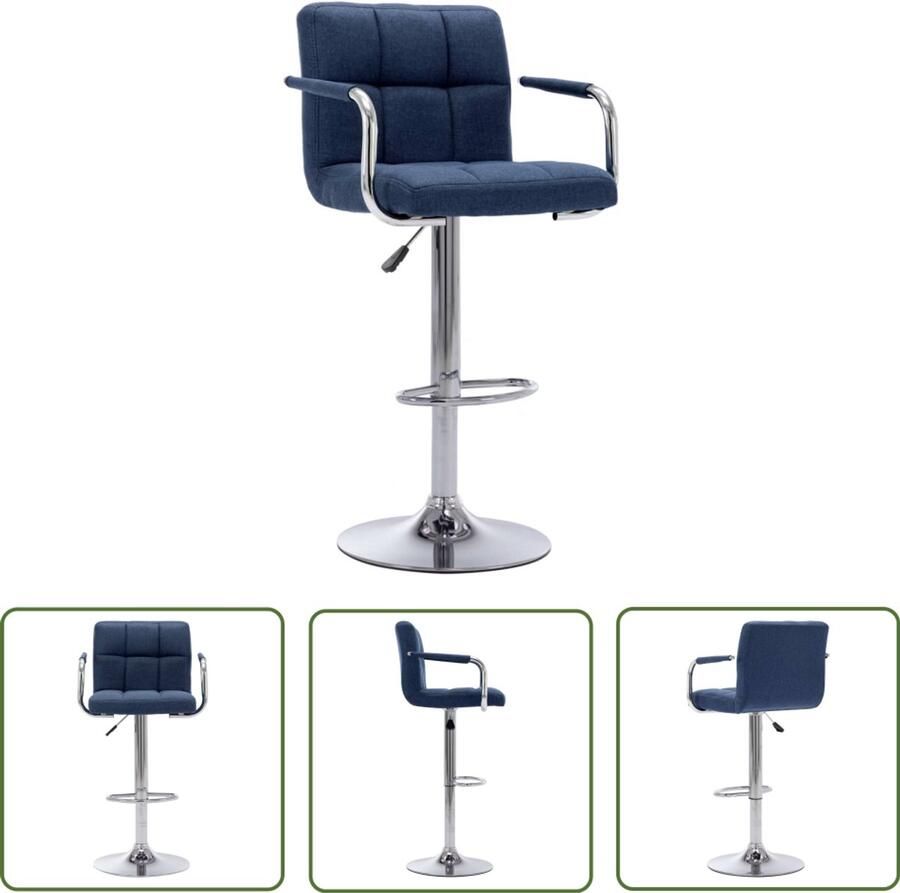 The Living Store Barstoel stof blauw Barstoel Barkruk Blauwe Barstoel Stoffen Barstoel Metalen Barstoel