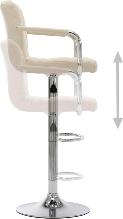 The Living Store Barstoel X Stof Crème 53x52x(92-112) cm Verchroomd Staal Barstoel Barkruk Kruk Lounge Stoel Eetkamerstoel - Foto 2