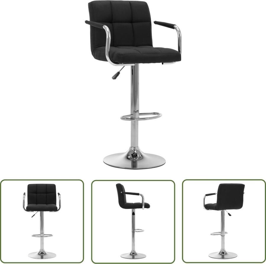 The Living Store Barstoel Stof Zwart 53 x 52 x (92-112) cm Verchroomd stalen frame In hoogte verstelbaar Barstoel Barkruk Eetkamerstoel Zwarte Stoel Moderne Stoel